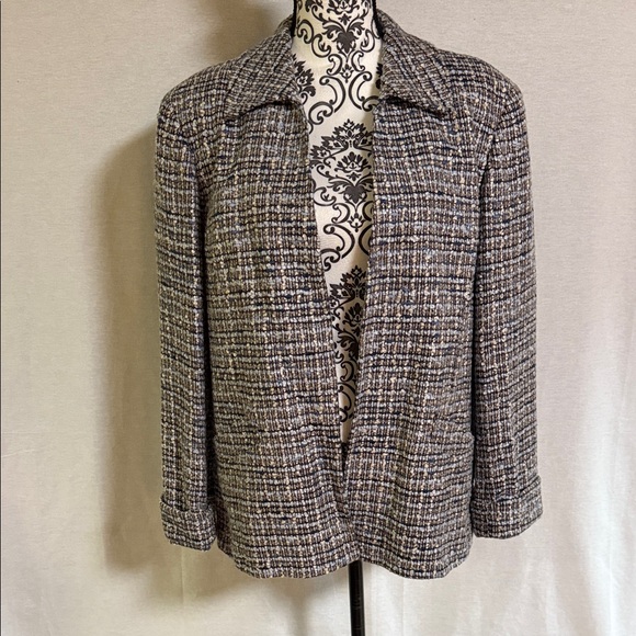 Lafayette 148 New York Women's Tweed Blazer - Taupe and Navy Wool/Silk Blend
